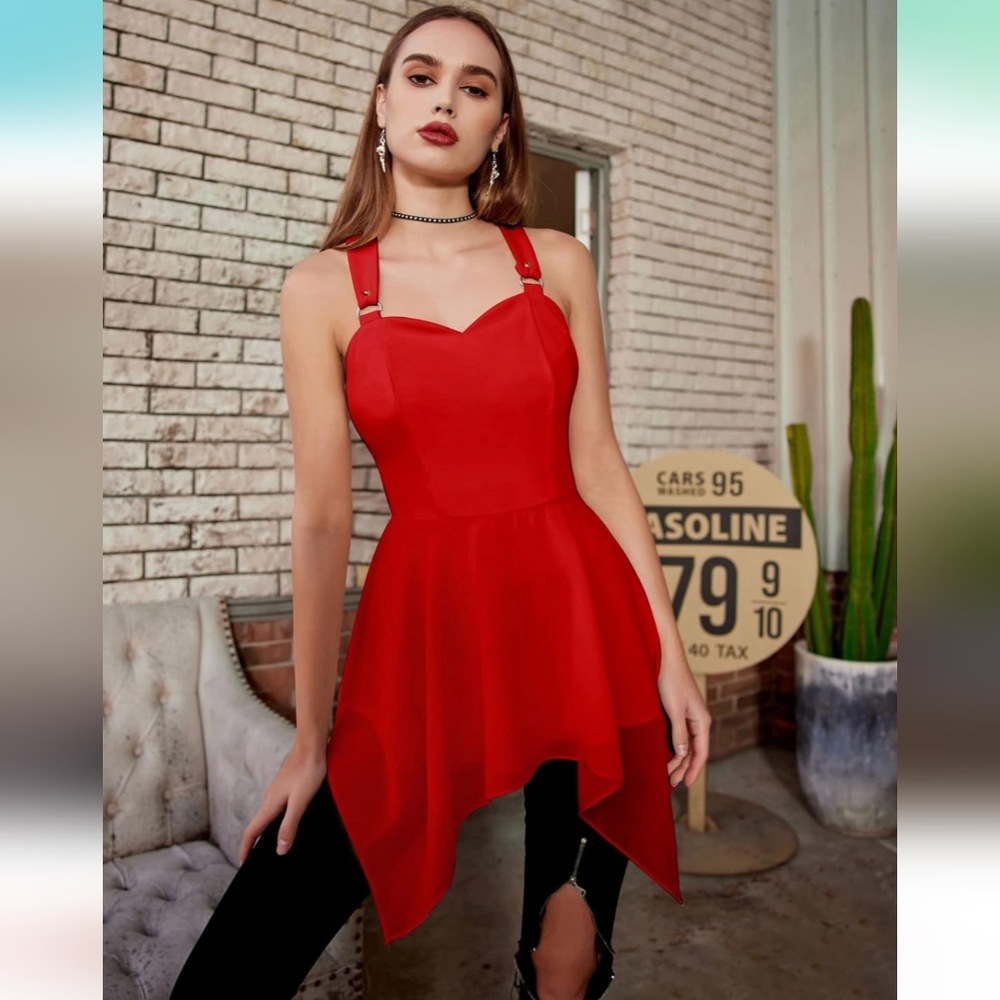 Scarlet Darkness Goth Red Shirt Flowy Tank Top Chiffon Racerback